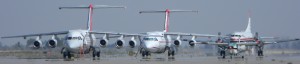 Ducks in a row. BAe 146-200s and the old Convair CV580, at Pocatello airport during Idaho's  2012 wildfire outbreaks. 